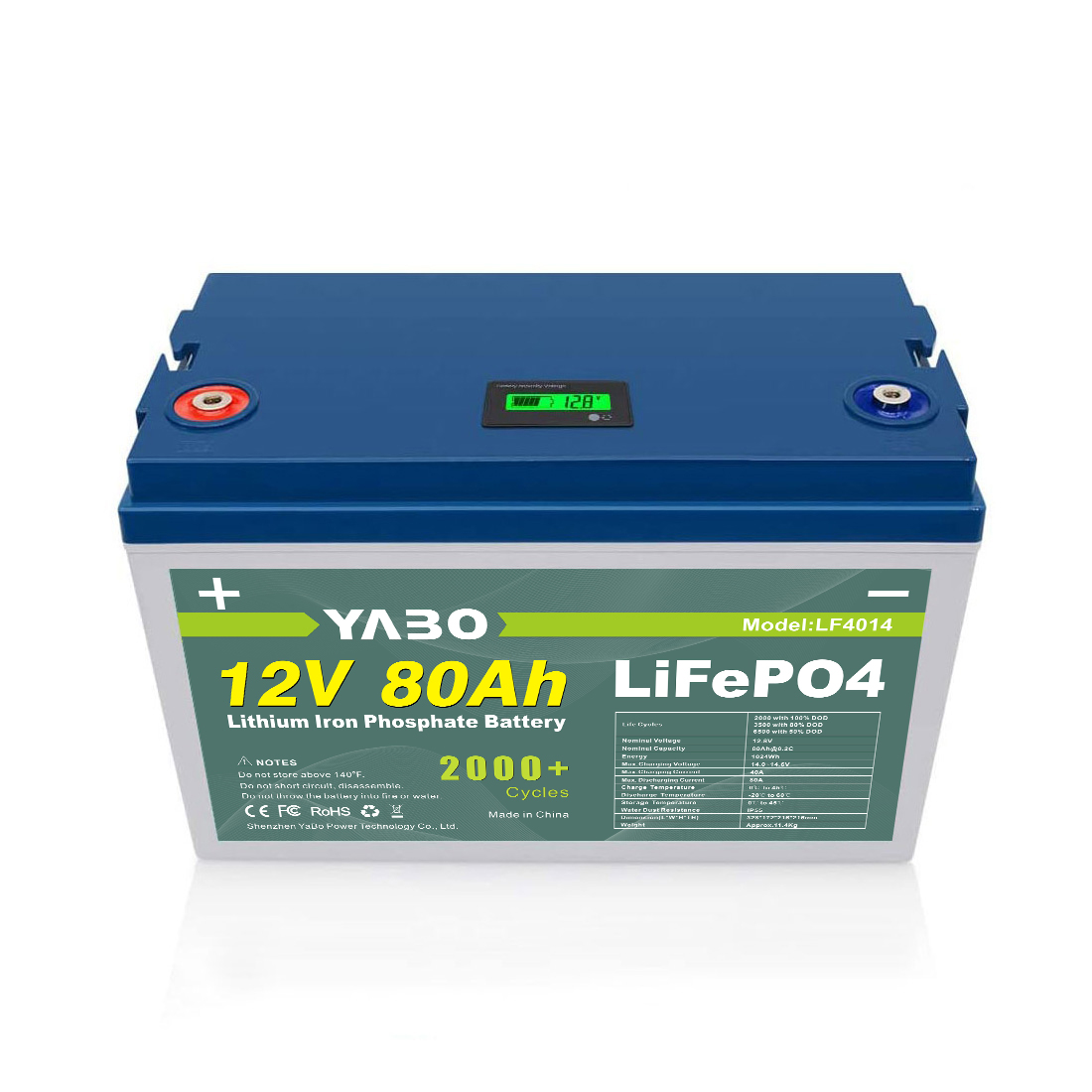 YABO 12V 80Ah LiFePO4 Batterie cylindrique pour VR